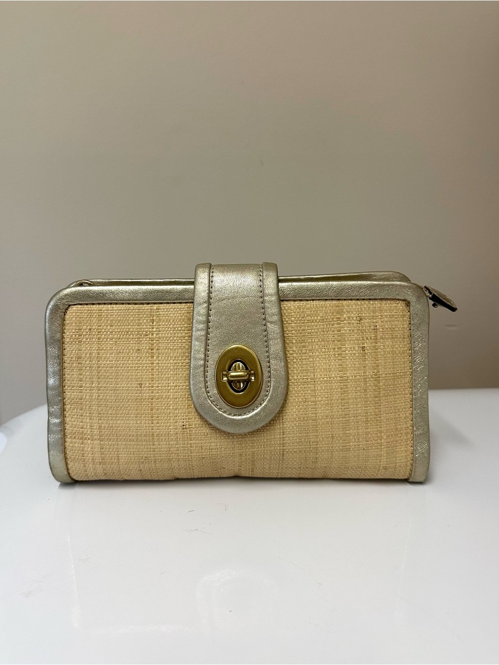 Coach Parker Straw Clutch Wristlet Wallet